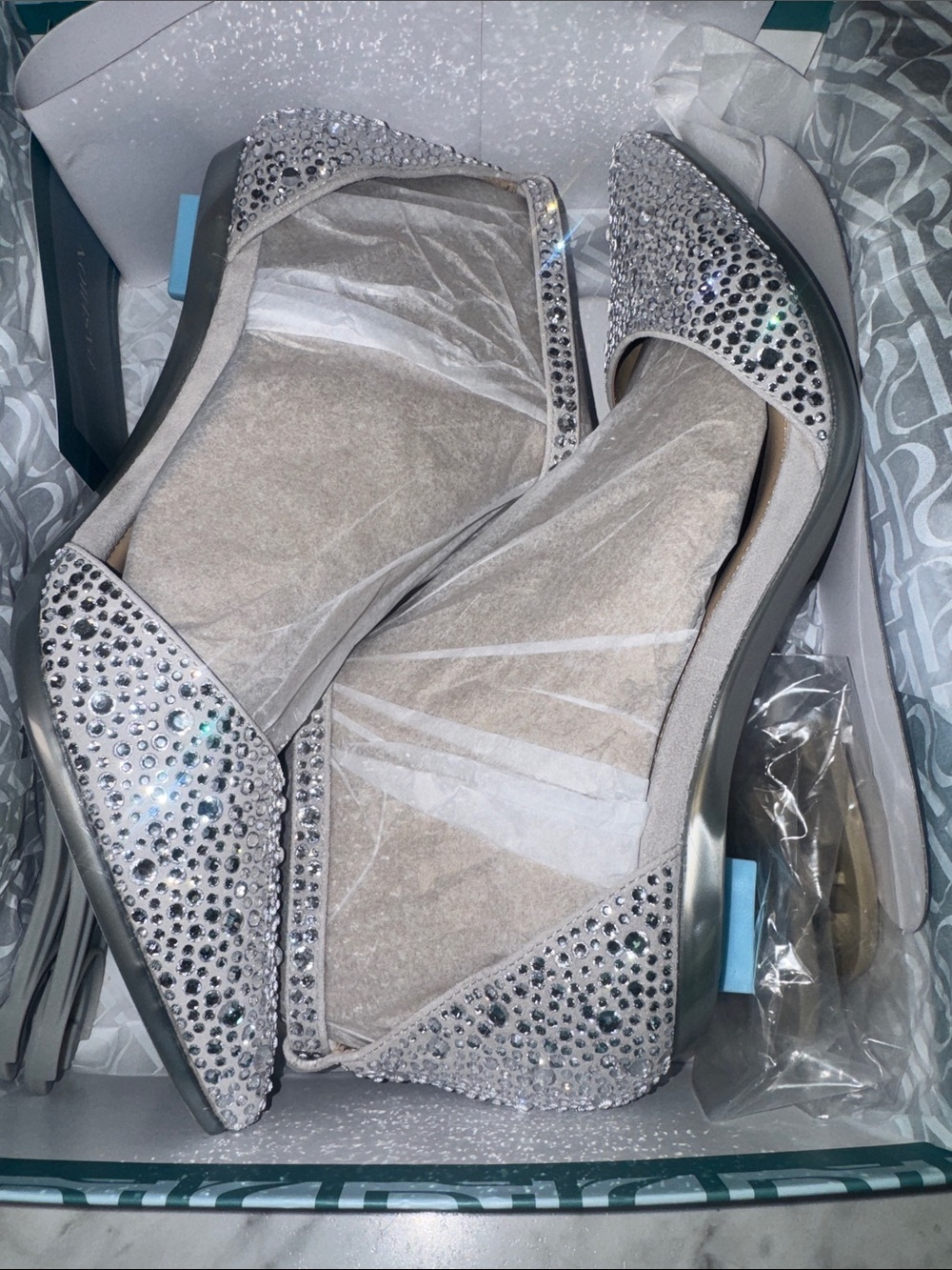 Pashion Footwear Silver Crystal-Studded Diana D'Orsay